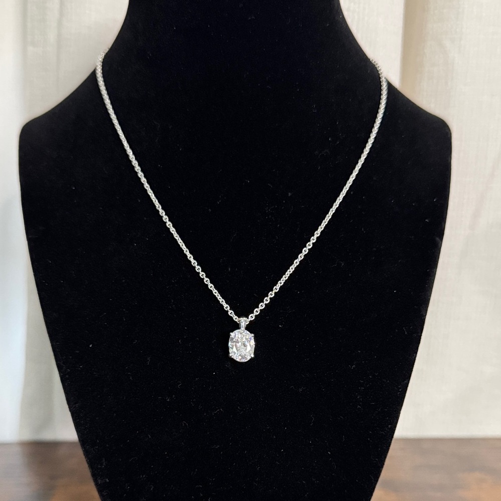 Napier Silver CZ Solitaire Pendant Necklace Oval Faux Gemstone